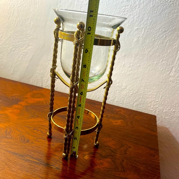Vintage MCM Brass and Glass 11” Tall Candle Holder - Picture 6 of 8